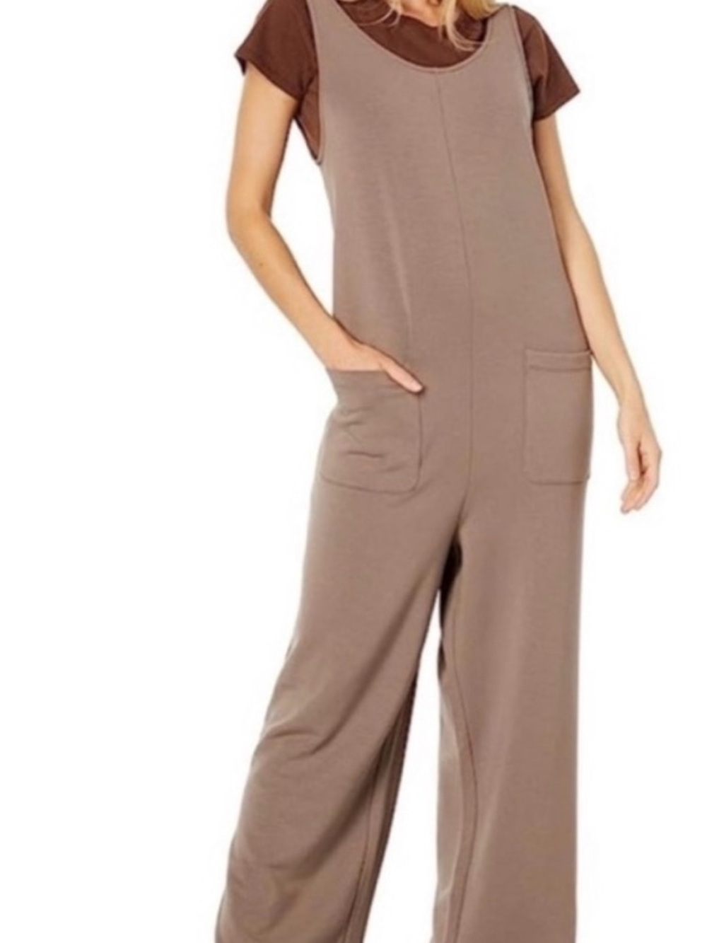 Madewell Taupe Wide-Leg Scoop-Neck Jumpsuit